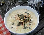 Cauliflower Soup with Seeds and Roasted Garlic